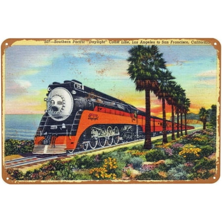 Vintage Metal Wall Sign Southern Pacific Coast Daylight Tin Plaque 12 x 8 Inch for Home Bar Garage Decor