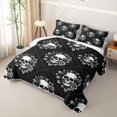 thumbnail image 3 of Homewish Skull Skeleton Checkered Quilt Full,Goth Rose Full Bedspread Sets,Halloween Duvet,3 Pieces, 3 of 7