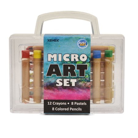 Xonex Micro Art Set, Stores 12 Micro Crayons, 8 Micro Colored Pencils, 8 Micro Oil Pastels (59034)