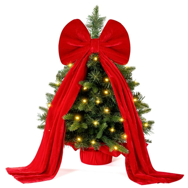 Batería LED Tree Topper Joiedomi de 24 pulgadas con lazo de terciopelo preiluminada