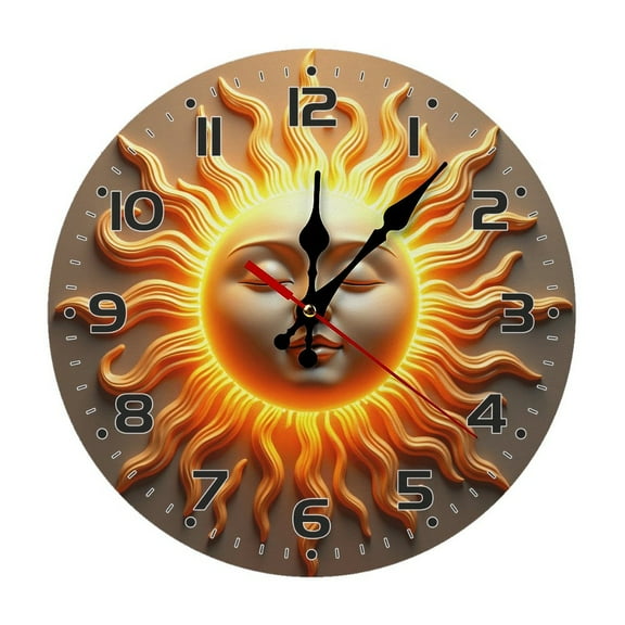 Sun Face Sunflower Wall Clock 10 Inch Silent Non Ticking Round Clock Decoration for Living Room Kitchen Bedroom Bathroom Office Classroom