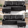 thumbnail image 2 of ACMEASE 76" Sectional Sofa Couch with Reversible Chaise, Suede Leather L Shaped Sofa w/USB Charger Ports & Storage Bag, Convertible Modern Couch w/Storage Space for Living Room, Small Space, Black, 2 of 7
