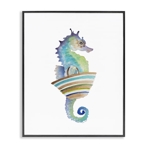 Stupell Industries Eclectic Soft Ombre Seahorse Striped Beach Bag Aquatic Animal Black Framed Giclee Art, 11 x 14, by Lanie Loreth