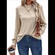 thumbnail image 3 of Camiseta de Larga con Cuello Alto y Ojales para Mujer, Elegante, Informal, , de Negocios, Elástica, con Aberturas Albaricoque XXL, 3 of 9