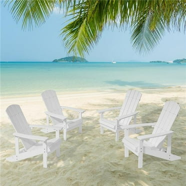 SANLUCE UN-SM-B4-WT-4 White Recyled Plastic Weather Resistant Outdoor Patio Adirondack Chair (Set of 4)