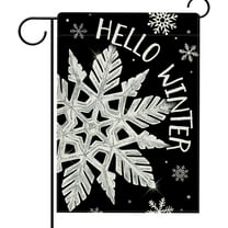 SM-XLHN Hello Winter Snowflakes Garden Flag Double Sided, Christmas Snow Black Decorative Yard Outdoor Home Small Decor, Seasonal Burlap Outside House Decoration 12 x 18