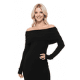 thumbnail image 2 of Yemak Women's Off Shoulder Long Sleeve Slim Fit Midi Knit Dress Black-M-BD, 2 of 5