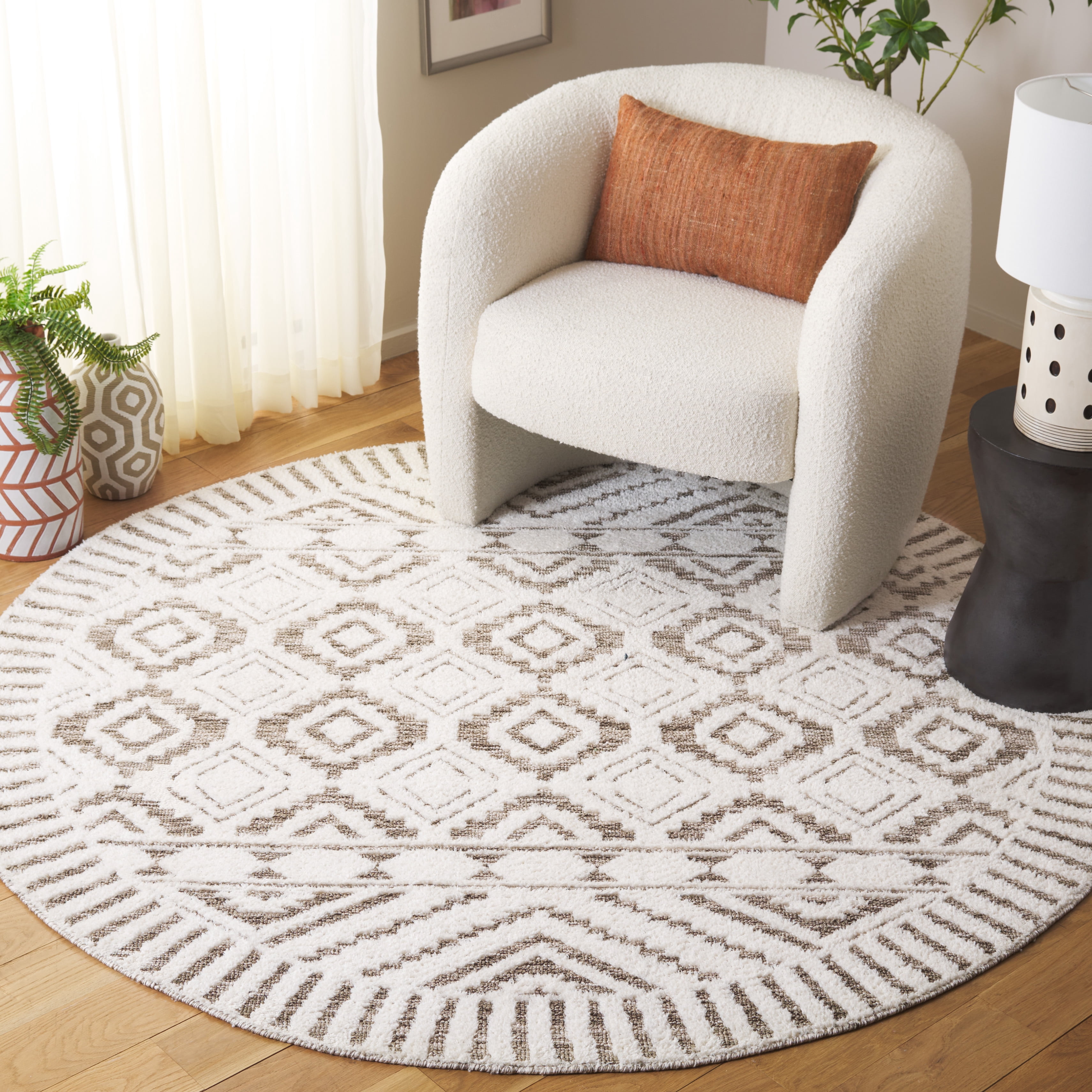 SAFAVIEH Audrey Joss Moroccan Area Rug, Ivory/Beige, 6' x 6' Round