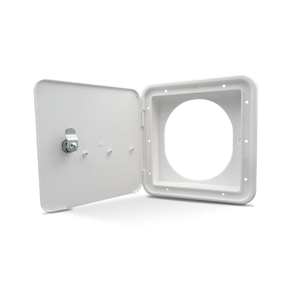 B&B Molders RV Camper Gas Fuel Hatch and Key with Round/Oval Back Polar White PN 94304 Thetford