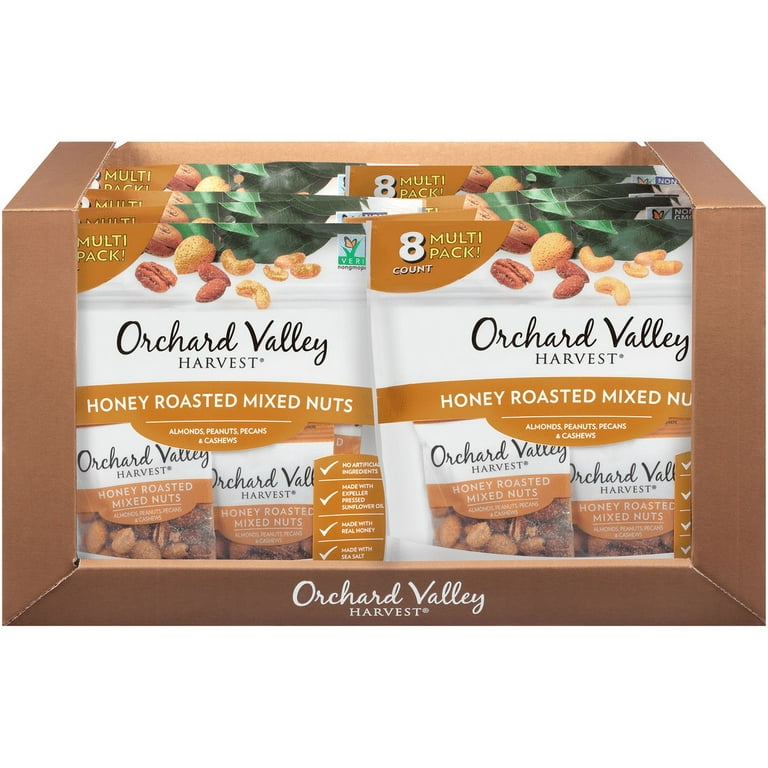 Orchard Valley Harvest HARVEST Honey Roasted Mixed Nuts, 1 oz (Pack of 8),  Non-GMO, No Artificial Ingredients