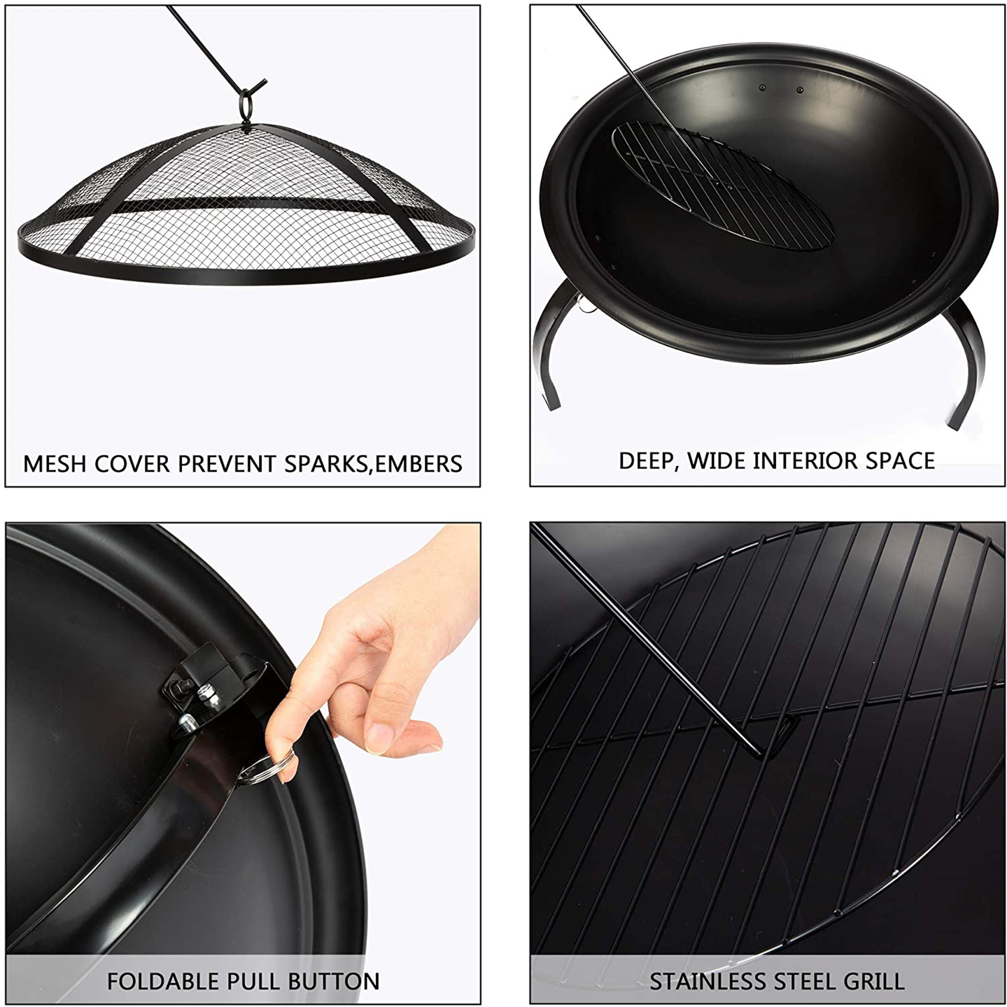 KARMAS PRODUCT 21'' Portable Fire Pit Outdoor Wood Burning BBQ Grill Firepit Bowl with Mesh Spark Screen Cover Fire Poker for Backyard Garden Camping Picnic Beach Park - image 5 of 7