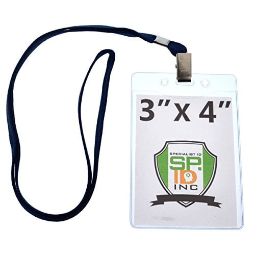 10 Pack Premium Vertical 3X4 Badge Holders (3" X 4" Portrait Insert) with Lanyards by Specialist ID (Navy Blue)