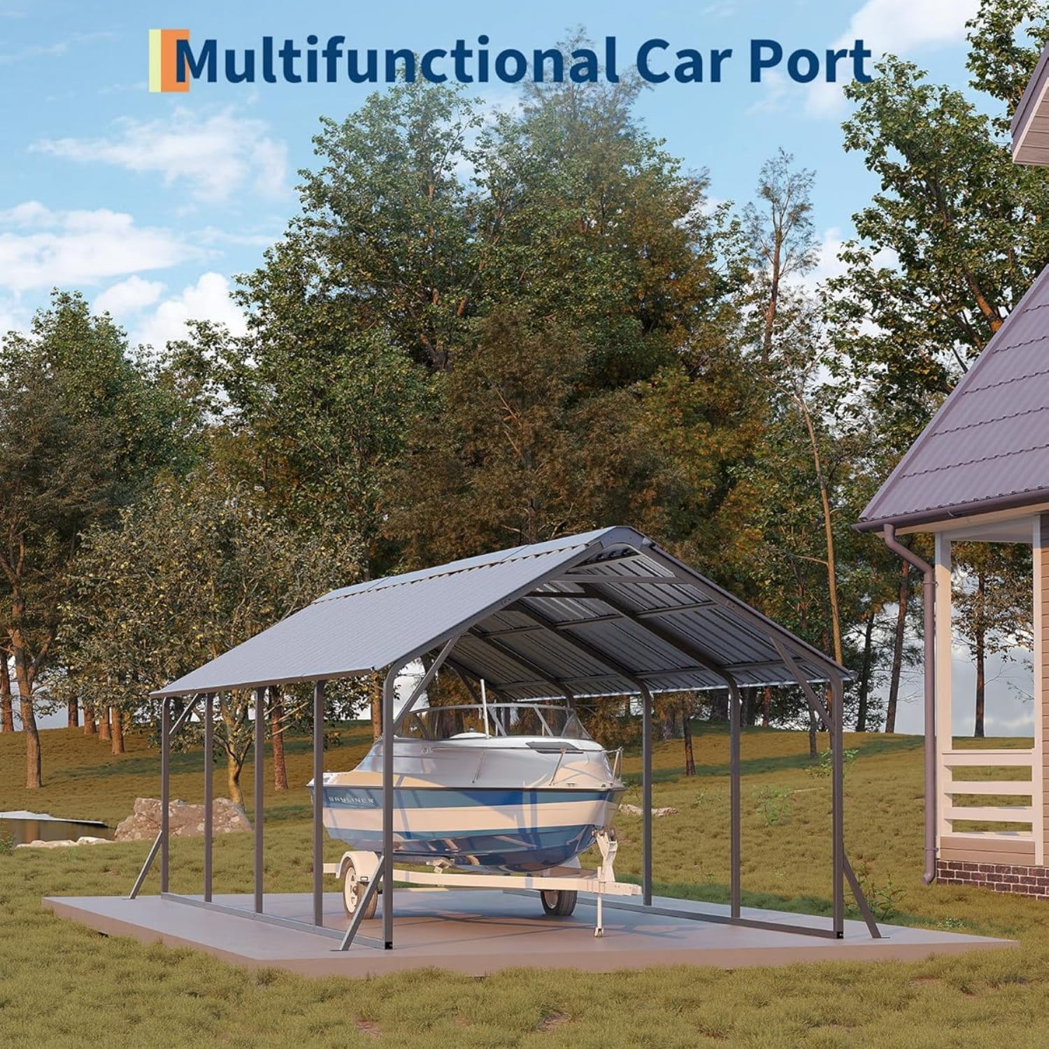 Riedhoff Metal Carport with Vertical Roof, 11 x 20 x 9 ft, Heavy Duty Steel, Gray