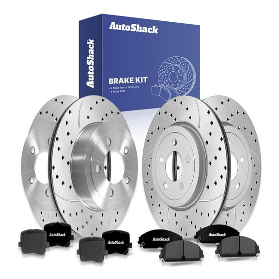 AutoShack Front Vented & Rear Vented Drilled & Slotted Silver Zinc Coated Brake Rotors   Ceramic Pads 12-PC Brake Kit Replacement for 2014-2015 Dodge Charger SilverShield Pro
