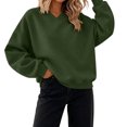 thumbnail image 2 of Inverlee Oversized V Neck Crewneck Sweatshirts for Women Long Sleeve Drop Shoulder Pullovers Solid Basic Loose Fit Casual Daily Tops Army Green S-XL, 2 of 7