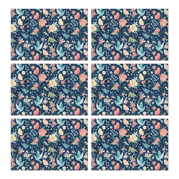 Pioneer Flower Floral Print Pattern Summer Placemats Table Placemats Set Of 6-Linen Kitchen Washable Placemats Table Mats 12x18 Inch Non-Slip Heat Resistant