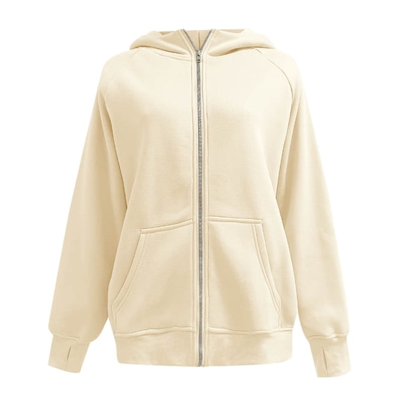 EDFBUYKRS Female Long Sleeve Hoodie Womens Fashion Zipper Front Hooded Jacket Sweatshirt Outerwear with Pockets for Autumn Winter Seasonal Comfort Wear M
