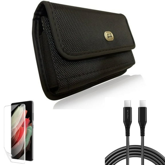 10ft Long USB-C Cable & Case Belt Clip & Matte Screen Protector for Samsung Galaxy S22 Plus (S22 ) - Combo PD Fast Charger Cord Power Wire & Rugged Holster & TPU Film Anti-Glare