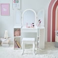 thumbnail image 2 of Teamson Kids Deluxe Glow 2-in-1 Wooden Vanity Desk with LED 3-Mirror, Storage, Touch Sensor & Stool, White, 2 of 11