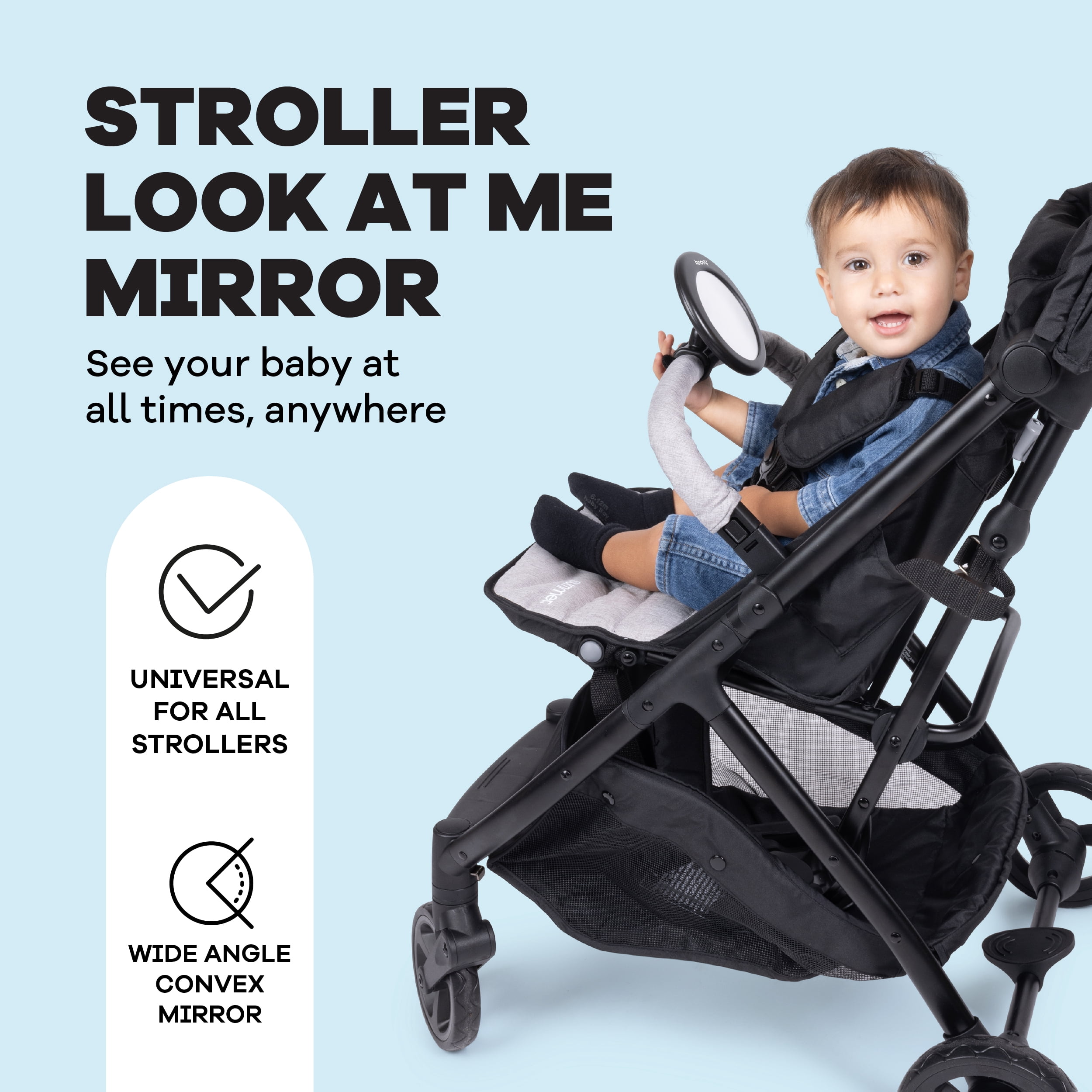 Hoovy Stroller Mirror for Infants and Toddlers, Black, Universal Fit