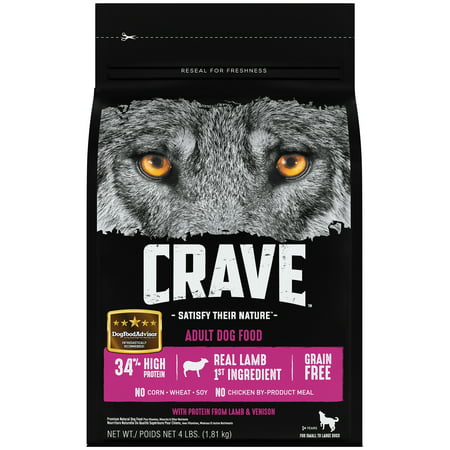 CRAVE Grain Free Adult Dry Dog Food with Protein from Lamb and Venison, 4 lb.