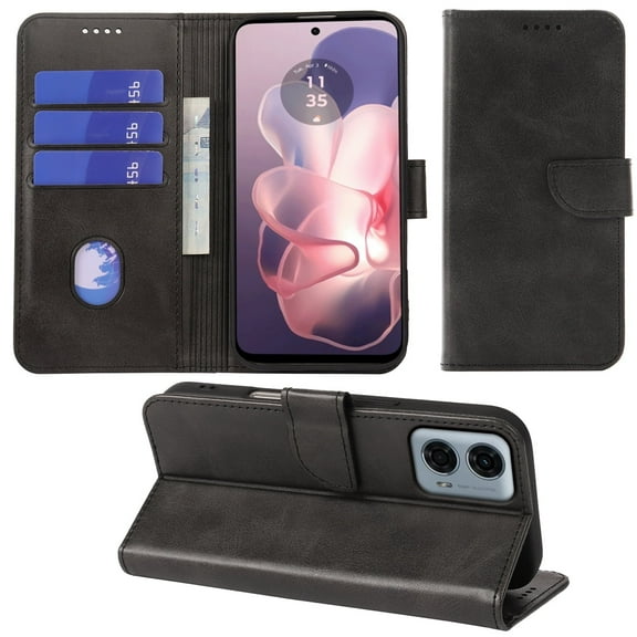 VIESUP for Motorola Moto G Power 5G 2024 Black Wallet Case with Credit Card Holder,PU Leather Magnetic Protective Phone Case