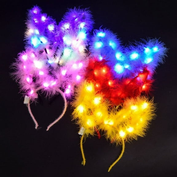 LED Bunny Ear Headband, Plush Light Up Rabbit Ears Headband Hair Hoop Assorted Colors, 8 Pack