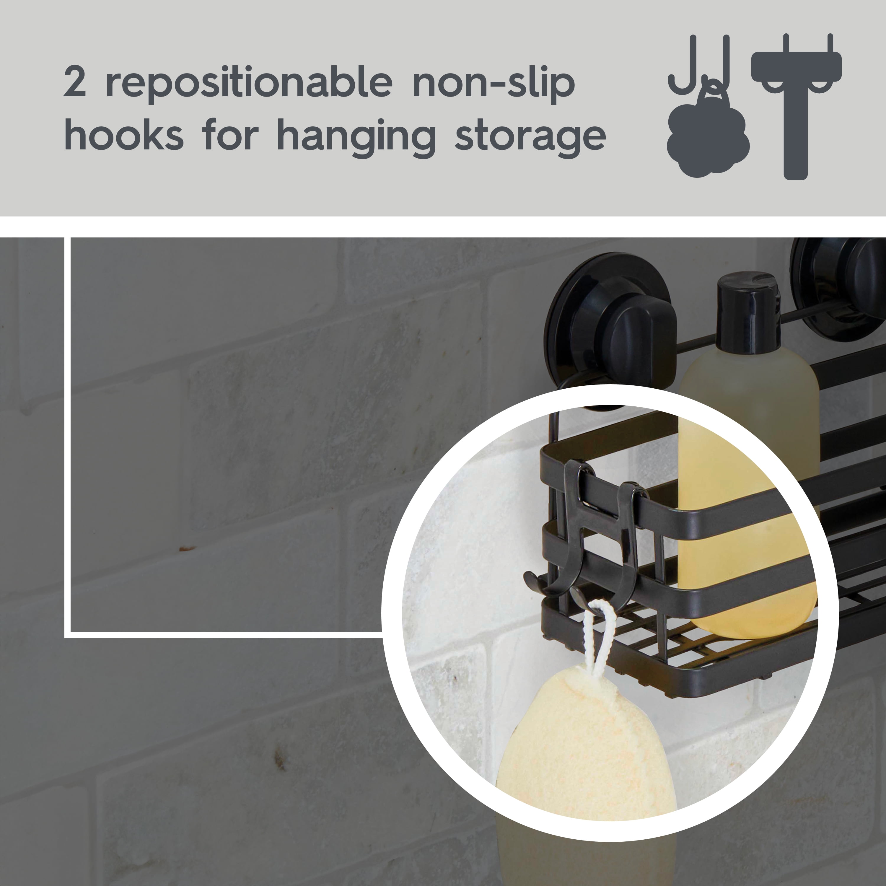 Better Homes & Gardens Adhesive or Suction Mount Shower Storage Basket, Matte Black