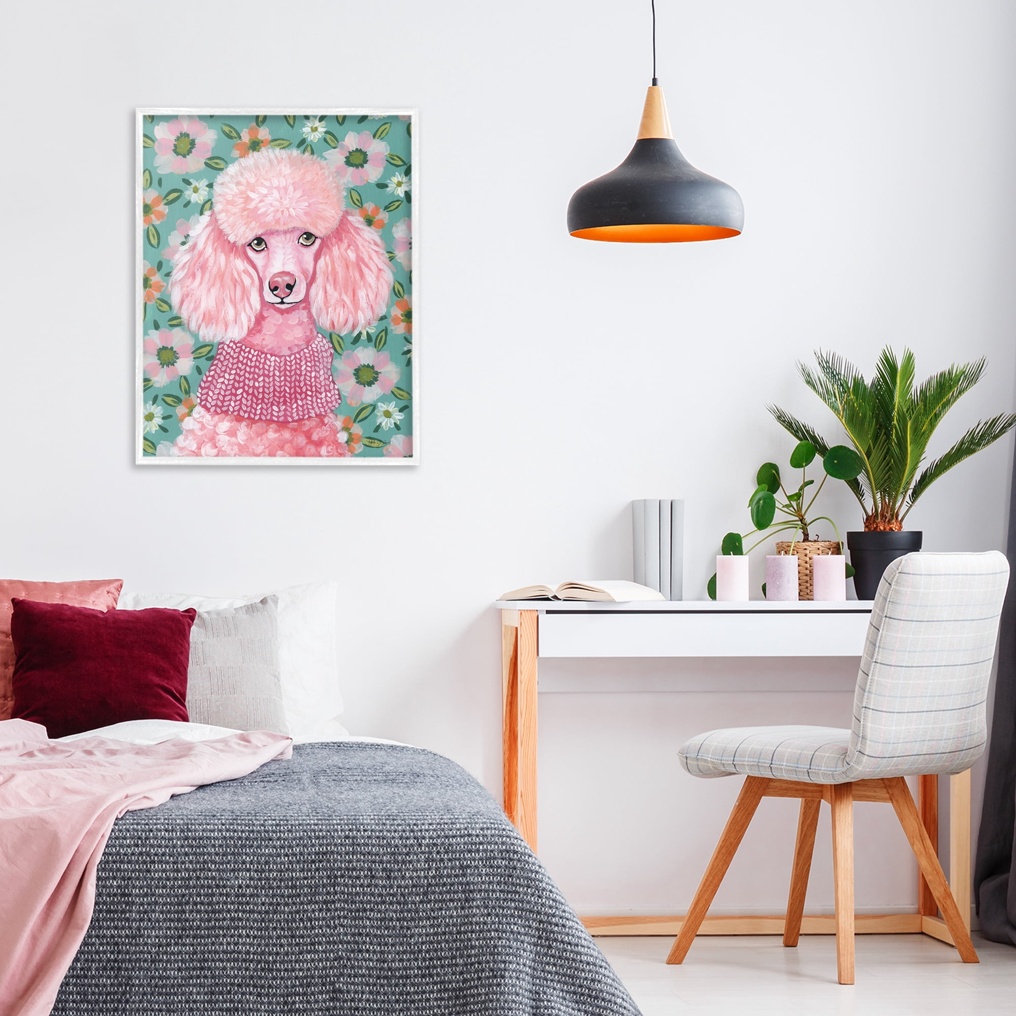 Stupell Industries Floral Poodle In Pink White Framed Giclee Art, design by Yvette St. Amant