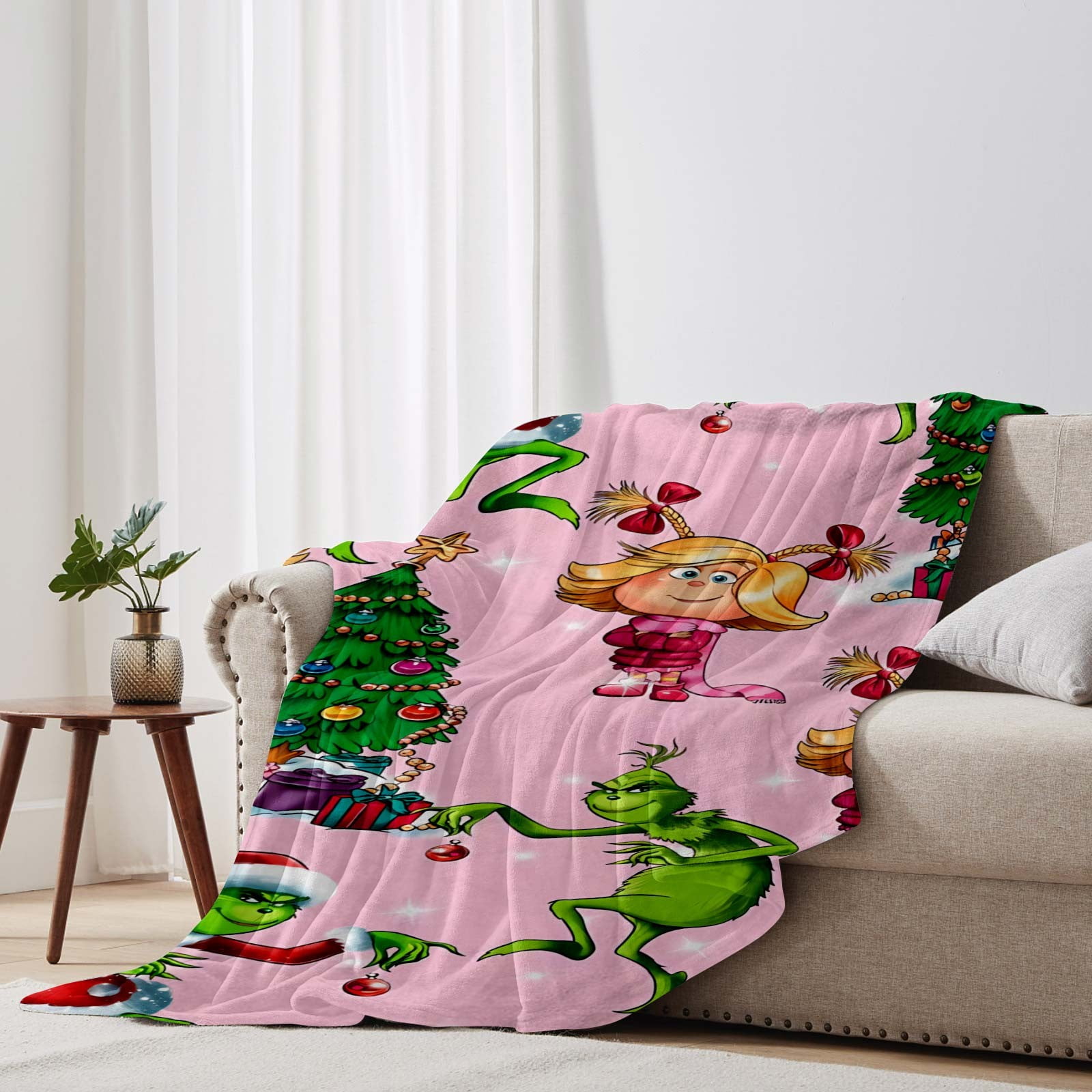 Décoration Chauffante Salon Hiver Couverture Polaire Le Grinch - Plaid Enfant 150x130cm Vert Avec Capuche Couverture Polaire Grinch