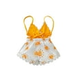 thumbnail image 3 of Cenuakty Newborn Casual Style Romper, Baby Girl Sleeveless Sun Print V-neck Playsuit with Decorative Flower, 3 of 7