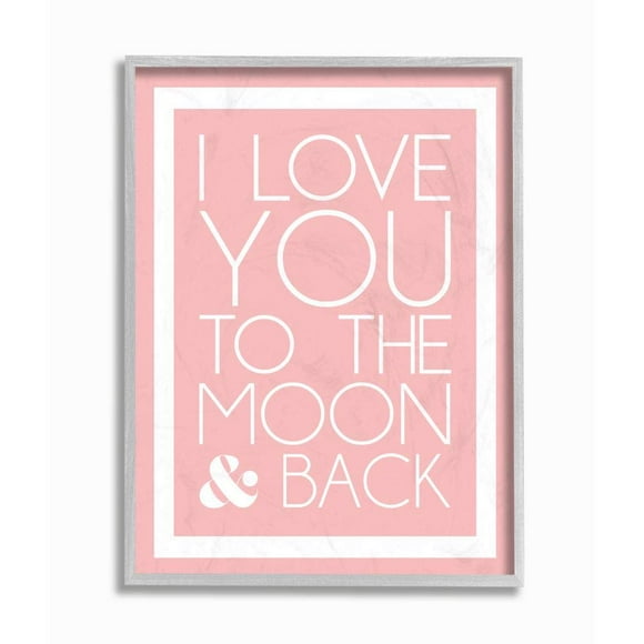 Stupell Industries I Love You to The Moon and Back On Pink with White Border Grey Framed Wall Art, 16 x 20, Design by Artist lulusimonSTUDIO