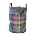 thumbnail image 1 of Colorful Laundry Bag, Illustration of Crossed Stripes Knitted Pattern Abstract Composition of Squares, Basket with Handles Drawstring Closure for Laundromats, 13" x 19", Multicolor, by Ambesonne, 1 of 4
