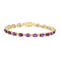 Natural Amethyst Tennis Bracelet in Sterling Silver 8.40 Carat 18k Yellow Gold Gift For Women