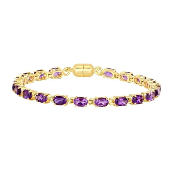 Natural Amethyst Tennis Bracelet in Sterling Silver 8.40 Carat 18k Yellow Gold Gift For Women