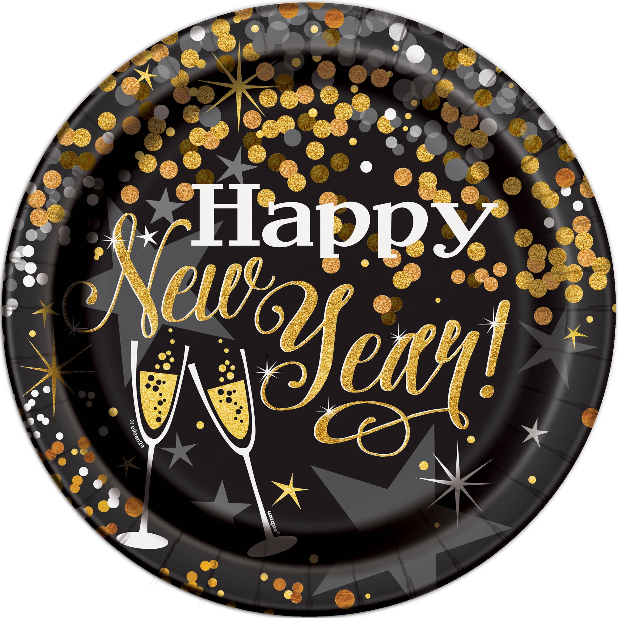 9" Glittering New Years Eve Party Plates, 8ct