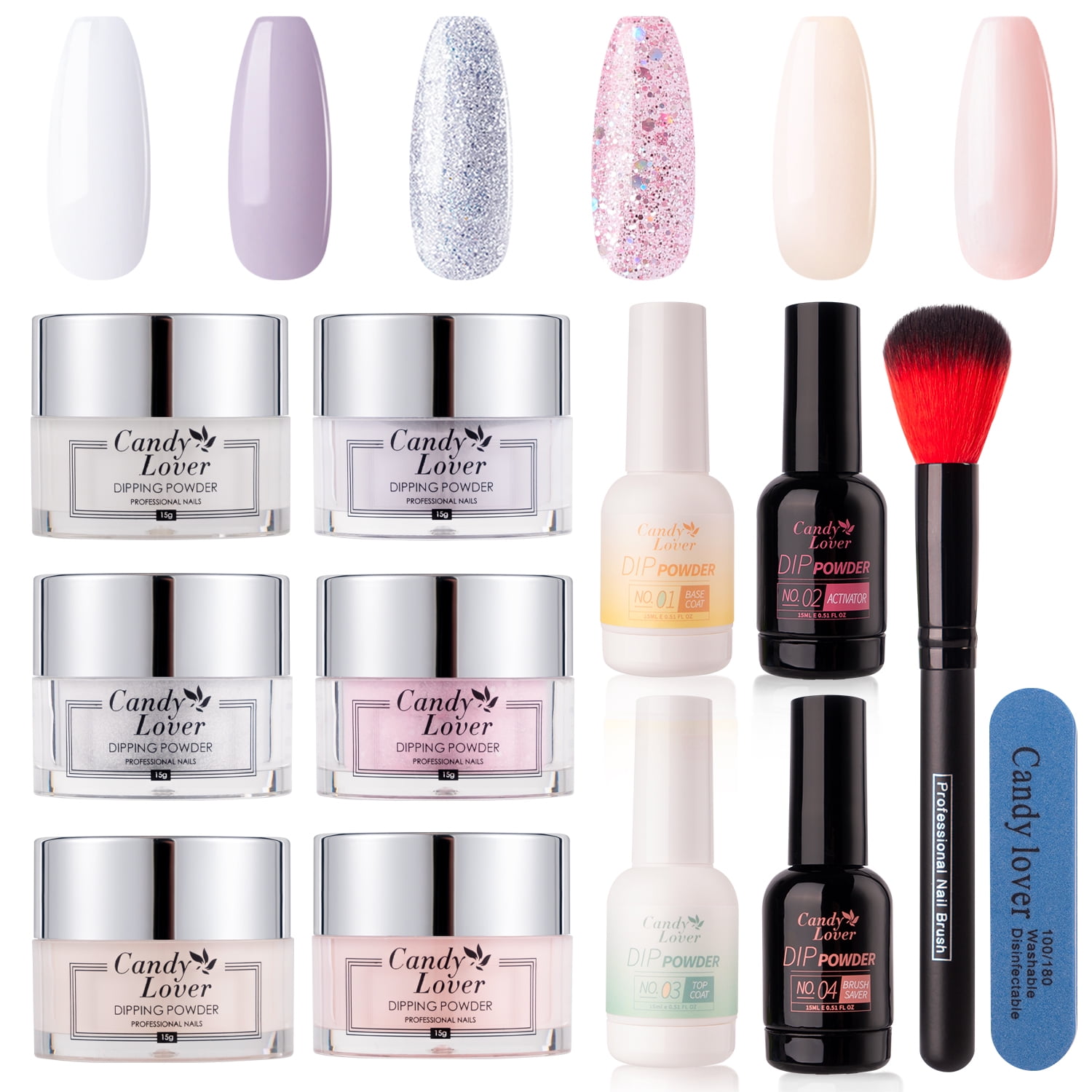 Candy Lover Dip Powder, 6 Colors Dip Nail Kit, Light Pink Nudes Glitter