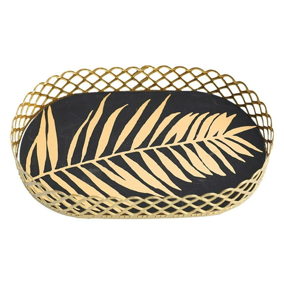 Wrought Storage Tray Jewelry Tray Display Plate for Bathroom Tabletop Decor , Black Coconut leaf