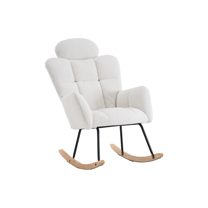 EBQOSK Fabric Upholstered Nursery Rocking Glider Chair Modern Accent Armchair Padded Seat with High Backrest and Pillow for Living Room Bedroom Ivory