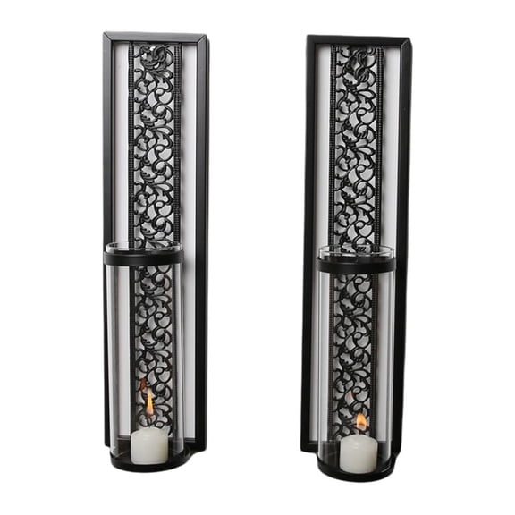 2Pcs Hollow Lace Square Tube Wall Candle Holders,Metal Wall Candle Sconce Holder for Pillar Candles,Farmhouse & Modern WallCandle Sconces Hanging Decor for Living Bedroom Wedding