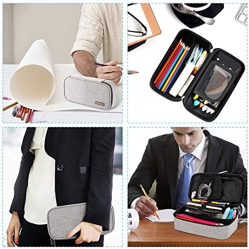 Big Capacity Pencil Case, Oxford Cloth Pencil Bag Storage Pouch Pen Pencil Marker Stationery Bag Holder for Middle College and Office, Idea Gift for Back to College Season - Gray