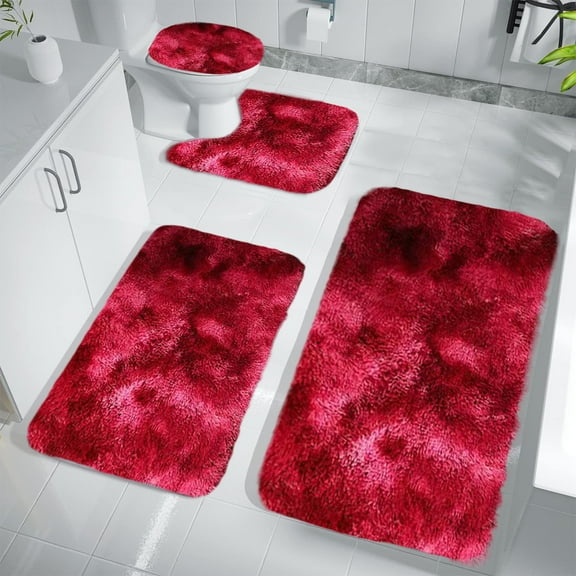 Bathroom Rugs Sets 4 Piece with Lid Cover Bathroom Shower Rugs with U-Shaped Contour Toilet Mat Absorbent Plush Bath Mats Non Slip Bath Rugs Machine Washable Bathroom Floor Mats