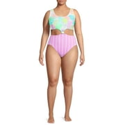 No Boundaries Junior's and Junior's Plus Floral Stripe Cutout One Piece