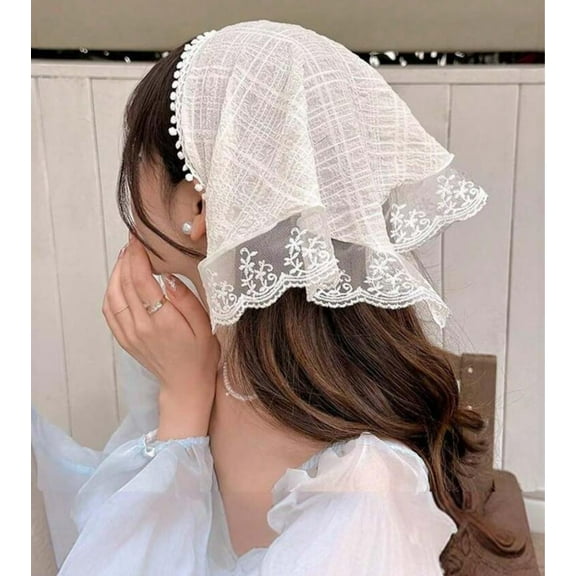 White Bandanas Head Scarf Headband for Women’s Hair - Lace Hair Scarf Bandana Headband - Cute Stylish Head Kerchief Summer Accessories