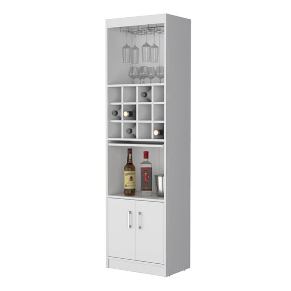 Plethoria Home White Bar Cabinet with Wine Storage
