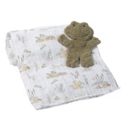 Lambs & Ivy Froggy Cotton Muslin Swaddle Blanket w/ Lovey Baby Gift Set