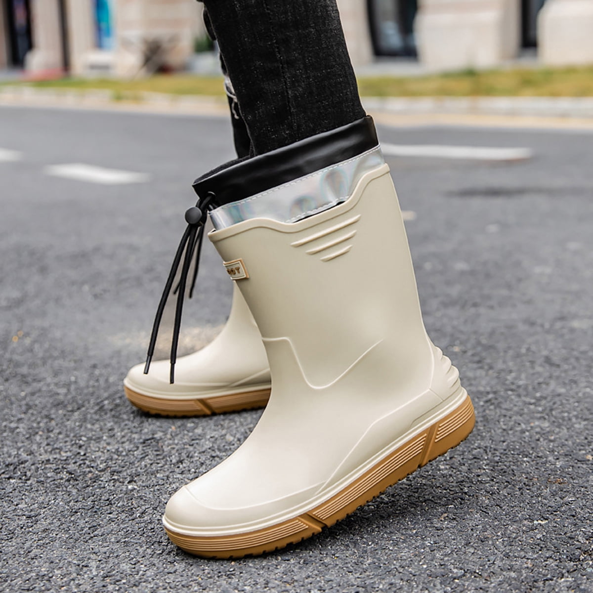AUXDIQ Rain Shoes Men Mid-calf Boots Waterproof Rain Boots Outdoor Garden Shoes