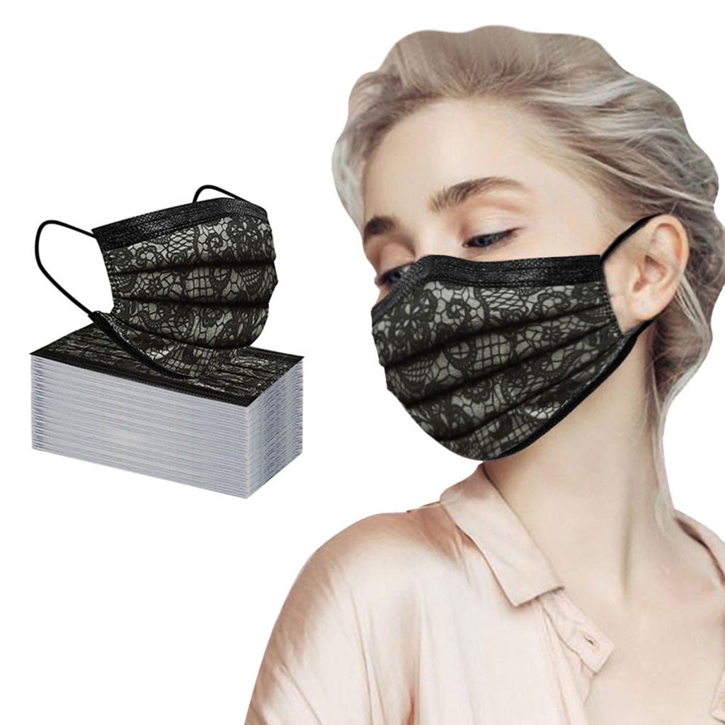 Giftesty Black Face Mask Disposable Masks,Pack of 50 Fashion Face Mask for  Adult,3 Ply Protection Lace Face Mask Medical Disposable Breathable Face  Masks - Walmart.com