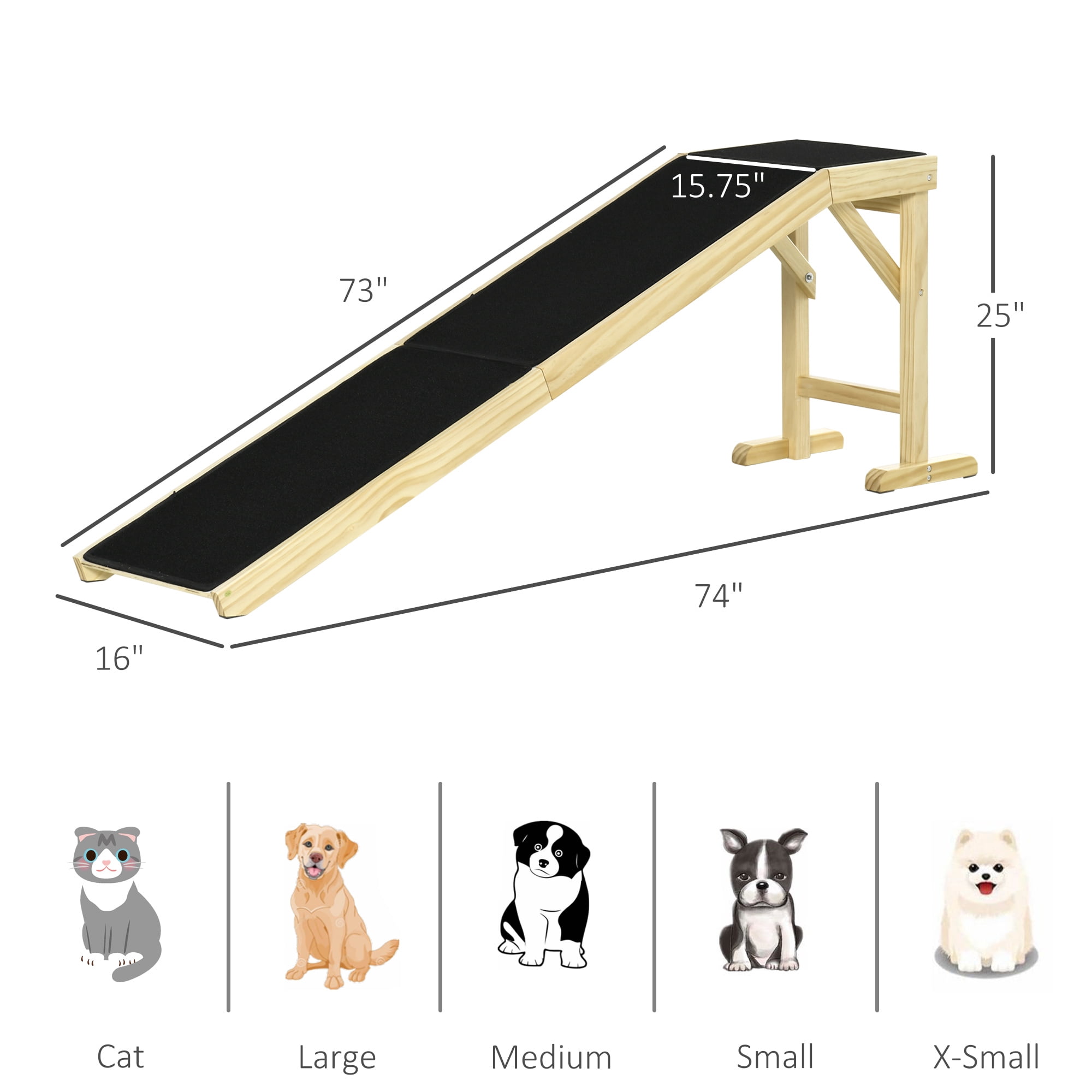Dog Ramp for Bed, Pet Ramp for Dogs with Non-Slip Carpet and Top Platform, 74" x 16" x 25", Natural