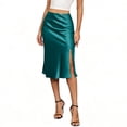 thumbnail image 5 of Hesxuno Women Satin Midi Skirts High Waist Slit A Line Skirt Elegant Fishtail Solid Skirts Wedding Event Comfortable Skirts Green M, 5 of 6
